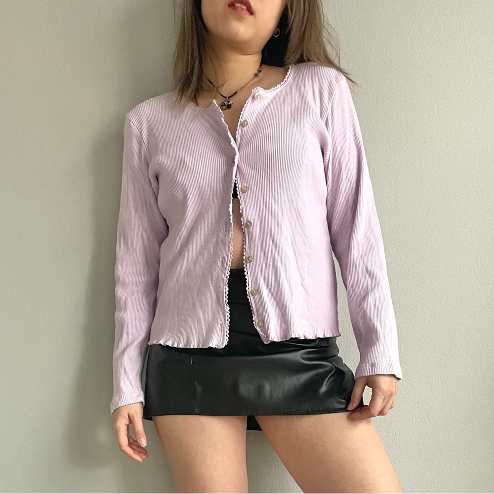 Light Purple Knitted Cotton Y2K Cardigan